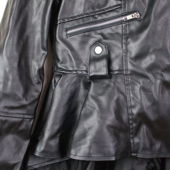 Abbraci Black Faux Leather Women's Moto Jacket with Peplum Size L - Picture 10 of 16